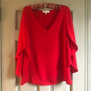 Milly Red Flutter Sleeve Silky Top